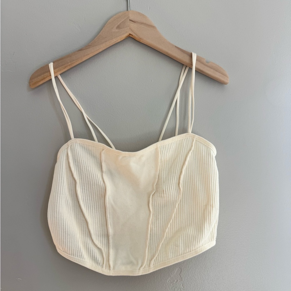 Out From Under Ribbed Corset Crop Top Cream XS/S Y2K Coquette Cottagecore